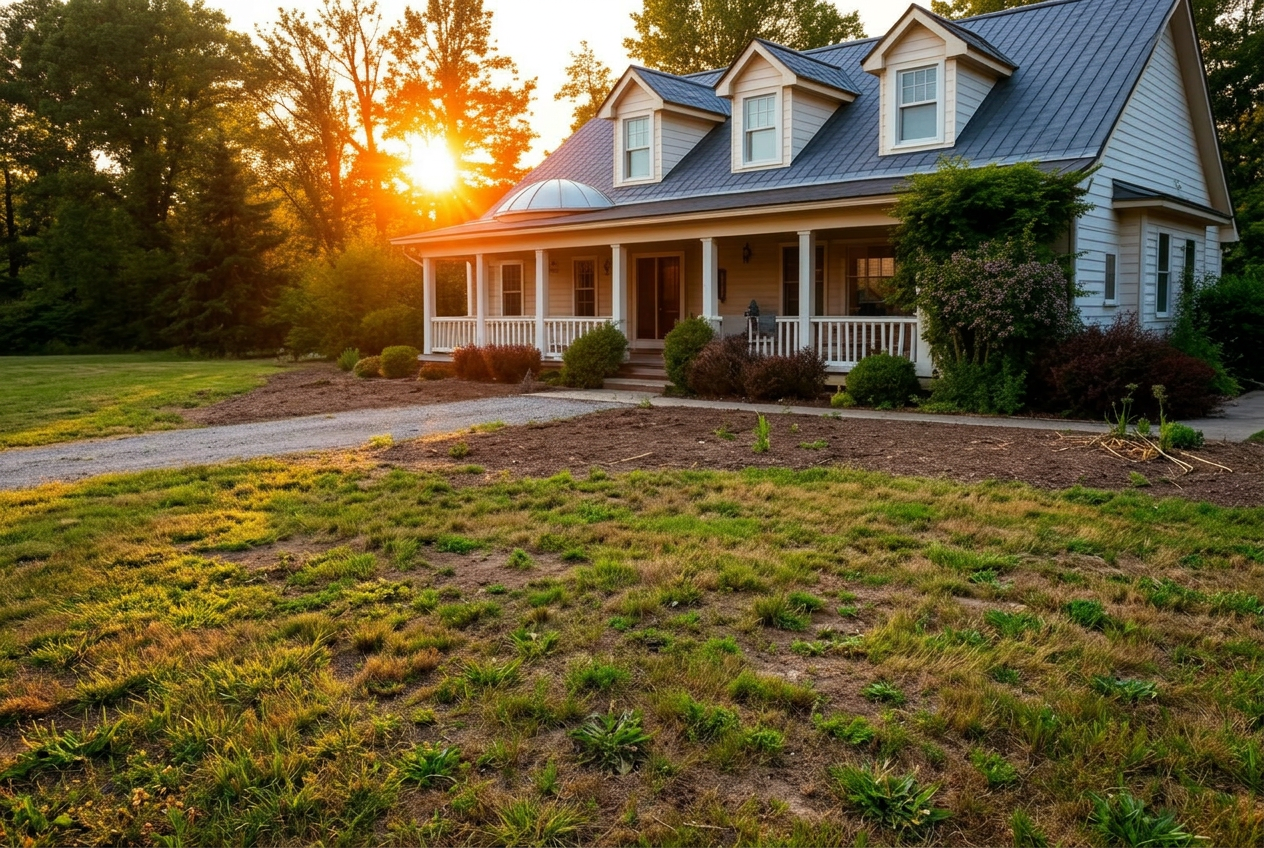 Tired lawn before native landscaping